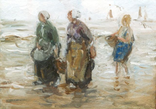 Zoetelief Tromp J.  | Vissersvrouwen langs de zee, olieverf op doek 25,0 x 35,5 cm