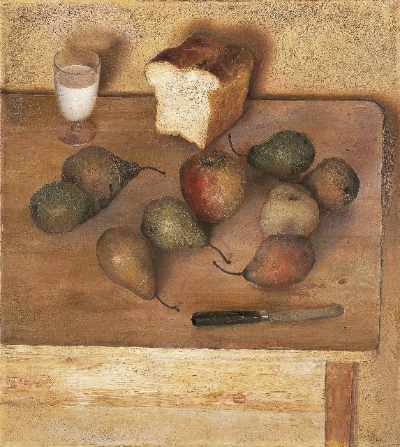 Schram W.J.B.A.  | Stilleven met fruit, olieverf op doek 66,2 x 60,0 cm, gesigneerd r.o.en verso