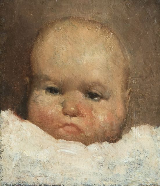 Berg W.H. van den | Babyportretje, olieverf op paneel 10,3 x 9,2 cm