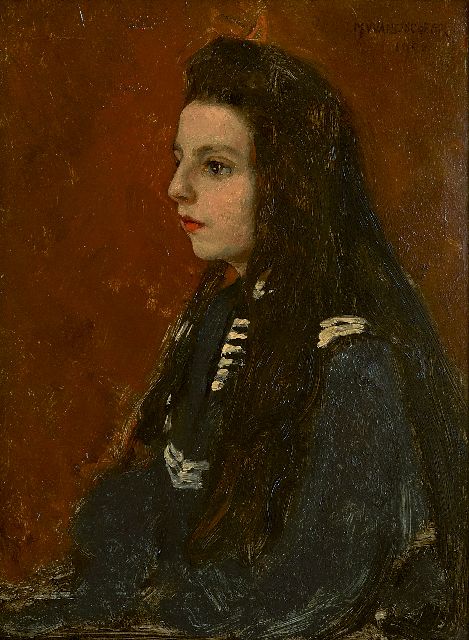 Marie Wandscheer | Portret van Lucia W. Thueré, olieverf op schildersboard, 31,9 x 23,9 cm, gesigneerd r.b. en gedateerd 1902