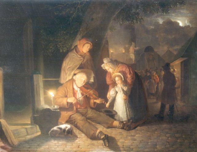 Jan Hendrik van Grootvelt | De oude straatmuzikant, olieverf op paneel, 44,5 x 57,3 cm, gesigneerd l.o. en gedateerd 1835
