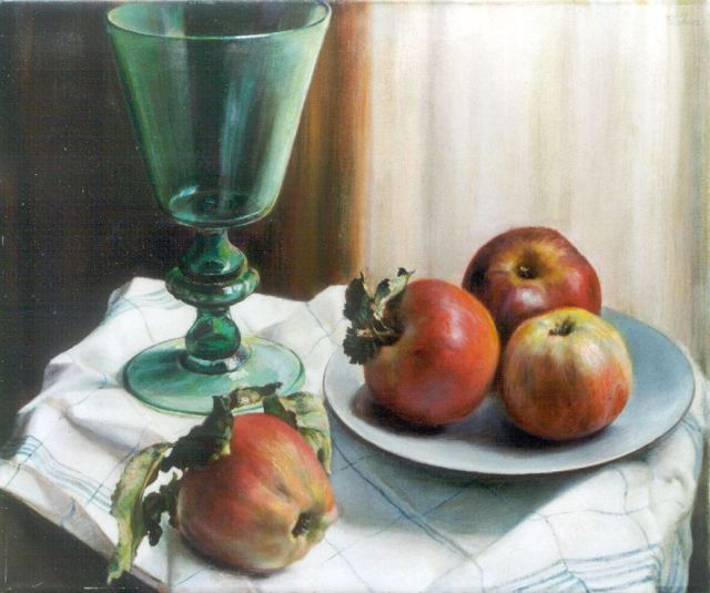 Schram W.J.B.A.  | Stilleven met appels, olieverf op doek 50,5 x 60,3 cm, gesigneerd r.b. en te dateren na 1952