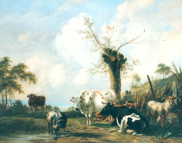 Pieter Gerardus van Os | Vee in een geromantiseerd landschap, olieverf op paneel, 84,5 x 105,8 cm, gesigneerd l.o. en gedateerd 1837
