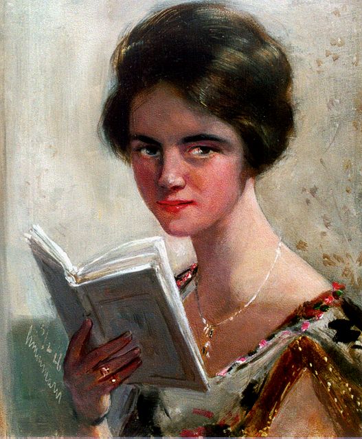 Simon Maris | Portret van een jonge vrouw met boek, olieverf op doek op schildersboard, 24,0 x 20,1 cm, gesigneerd l.o. en gedateerd 3/2/26