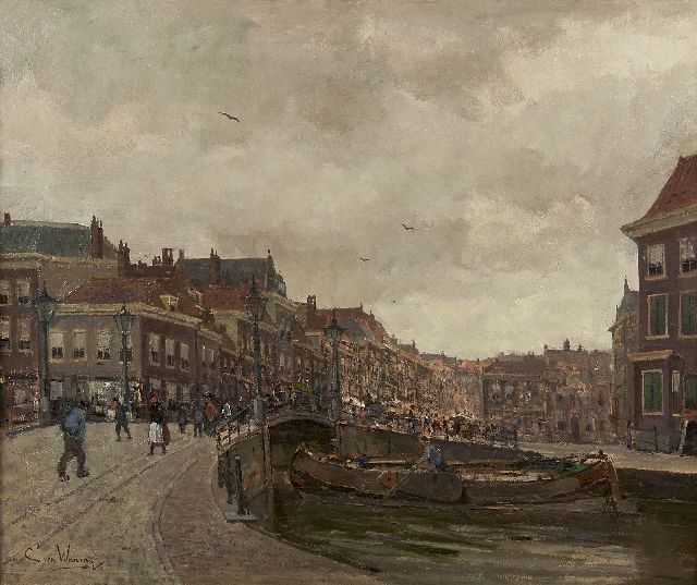 Waning C.A. van | Gezicht op de Wagenbrug en de Wagenstraat, Den Haag, olieverf op doek 51,2 x 61,3 cm, gesigneerd l.o.