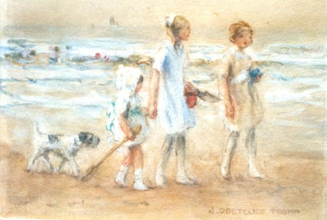 Zoetelief Tromp J.  | Op het strand, aquarel op papier 16,1 x 23,4 cm, gesigneerd r.o.