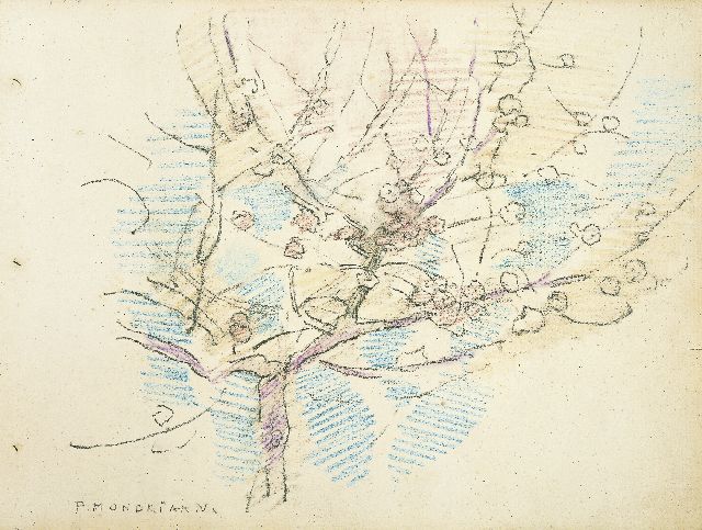 Mondriaan P.C.  | Bloeiende appelboom, kleurpotlood op papier 19,0 x 25,0 cm, gesigneerd l.o. en te dateren ca. 1917