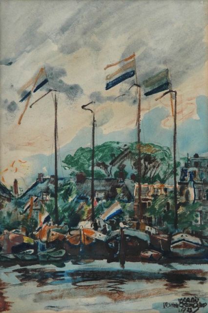 Monnickendam M.  | Vlaggen op de Amstel, aquarel op papier 38,0 x 26,5 cm, gesigneerd r.o. en gedateerd 1923