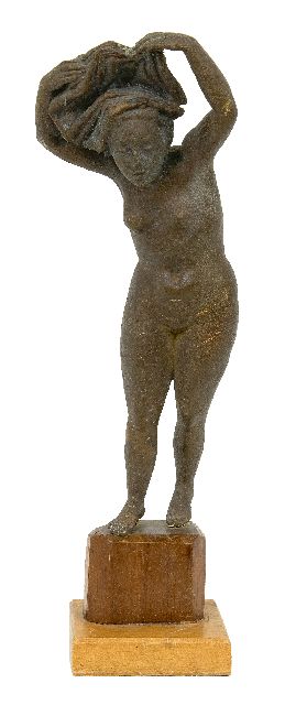Pieter Starreveld | Vrouwelijk naakt met hoofddoek, brons, 30,7 cm, gesigneerd met monogram en te dateren 1960-1970