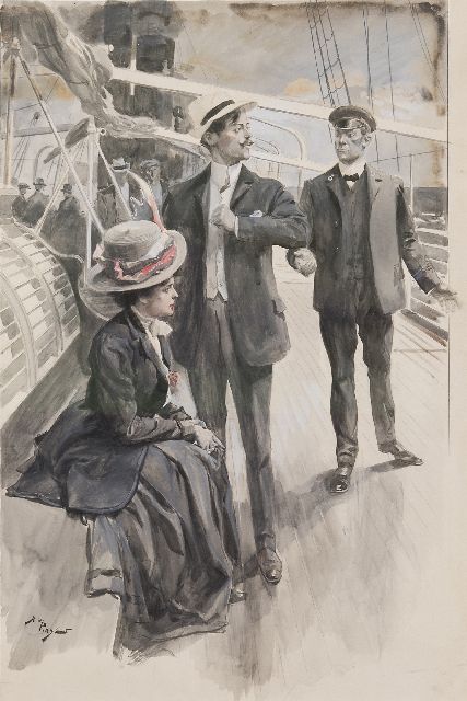 Parys A. de | Elegant gezelschap op het scheepsdek, aquarel op schildersboard 47,5 x 30,0 cm, gesigneerd l.o. en te dateren eind jaren 20