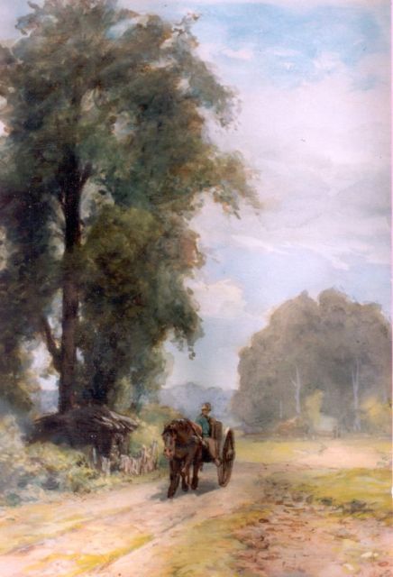 Schipperus P.A.  | Paard en wagen op een landweg, aquarel op papier 33,5 x 22,5 cm, gesigneerd l.o.