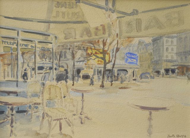 Bob Buijs | Caféterras, Parijs, aquarel op papier, 18,3 x 24,0 cm, gesigneerd r.o.