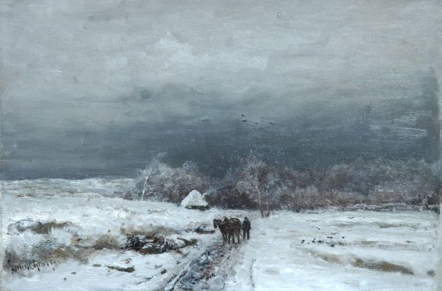Apol L.F.H.  | Reiziger in een besneeuwd landschap, olieverf op doek 33,9 x 49,8 cm, gesigneerd l.o.