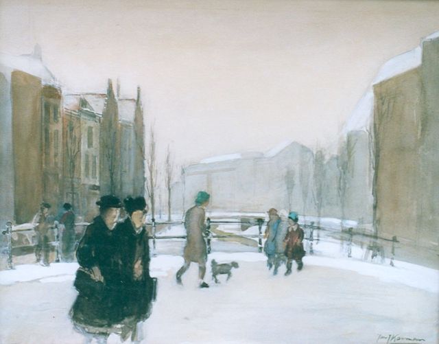 Koeman J.J.  | Winterse stad, aquarel op papier 39,2 x 49,1 cm, gesigneerd r.o.