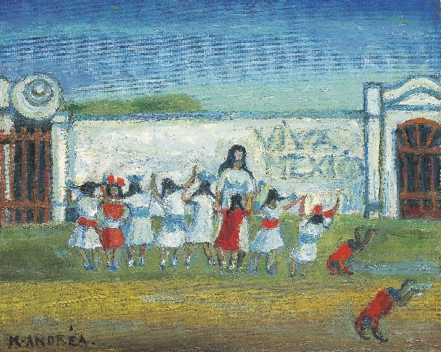 Andréa C.  | Kinderfeest Mexico, olieverf op doek op schildersboard 39,9 x 49,9 cm, gesigneerd l.o.