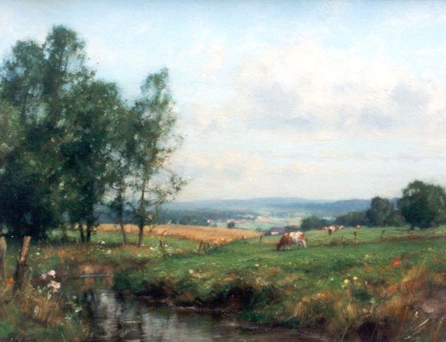 Jan Holtrup | Limburg's landschap met vee, olieverf op doek, 35,0 x 45,0 cm, gesigneerd l.o.