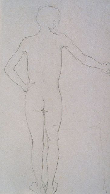 Mankes J.  | Studie van een mannelijk naakt, potlood op papier 24,9 x 18,5 cm