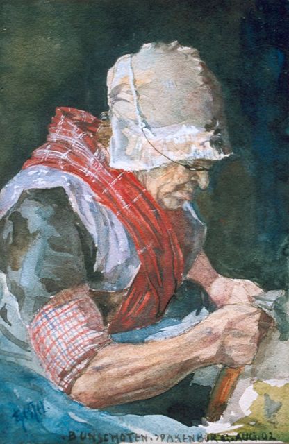 Leo Gestel | Spakenburgse, potlood, aquarel en gouache op papier, 22,7 x 15,0 cm, gesigneerd l.o. en gedateerd 'Bunschoten, Spakenburg' aug. 02