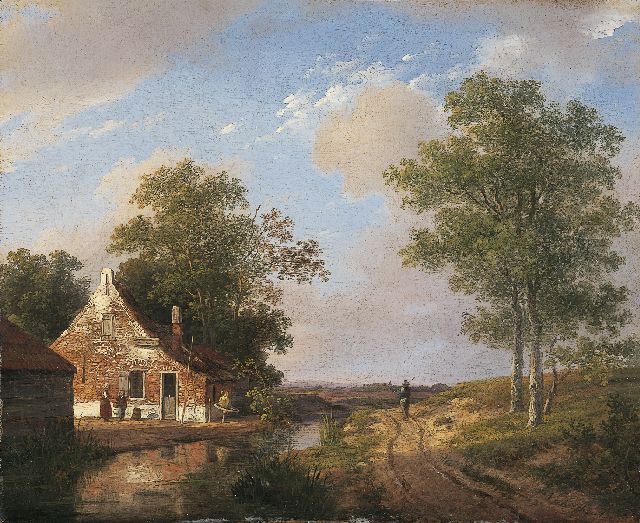 Andreas Schelfhout | Landschap met boerenhoeve, olieverf op paneel, 23,4 x 28,5 cm, gesigneerd r.o. en te dateren ca. 1820