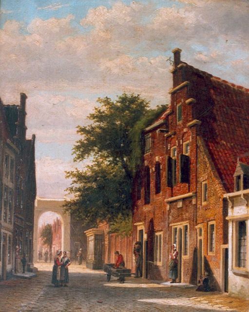 Johannes Jacobus Mittertreiner | Oudhollands straatje met figuren, olieverf op doek, 42,4 x 33,6 cm, gesigneerd r.o.
