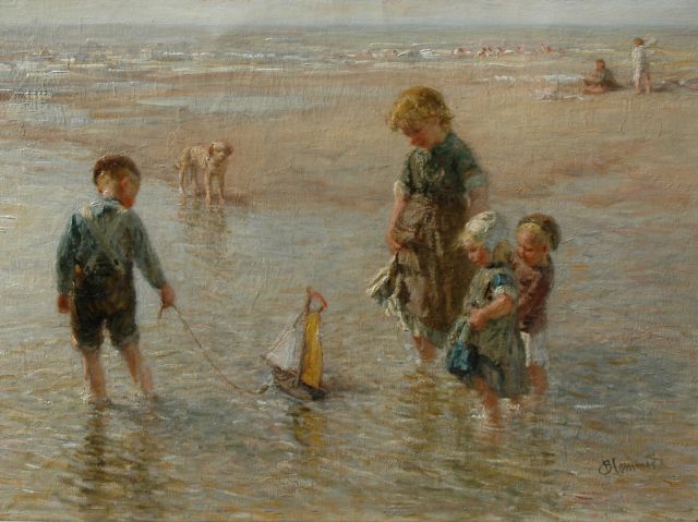 Bernard Blommers | Spelevaren op het strand, olieverf op doek, 58,2 x 81,4 cm, gesigneerd r.o.