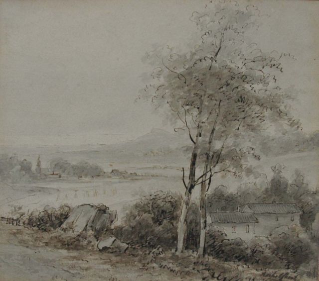 Schelfhout A.  | Panoramisch heuvellandschap, pen en inkt op papier 18,6 x 21,2 cm, gesigneerd r.o.