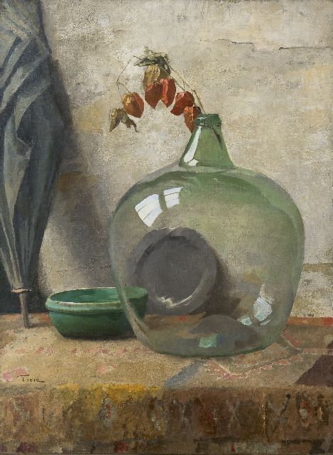 Jan Tiele | Stilleven met groene fles, olieverf op doek, 95,2 x 71,4 cm, gesigneerd l.o.