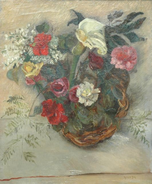 Jong G. de | Mand met bloemen, olieverf op doek 61,3 x 51,8 cm, gesigneerd r.o.