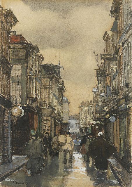 Arntzenius P.F.N.J.  | Spuistraat, Den Haag, aquarel en gouache op papier 16,9 x 11,5 cm, gesigneerd l.o.