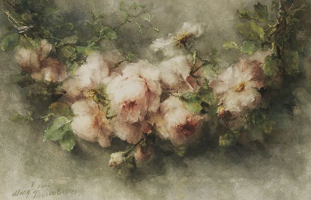 Roosenboom M.C.J.W.H.  | Guirlande van rose rozen, aquarel op papier 48,3 x 75,3 cm, gesigneerd l.o.