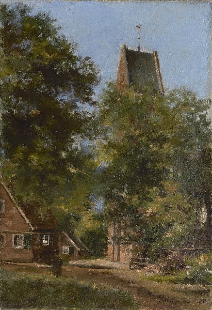 Ven P.J. van der | Gezicht op het kerkje van Bathmen, olieverf op doek 68,5 x 48,0 cm, gesigneerd r.o. en gedateerd 'sept. '08', zonder lijst