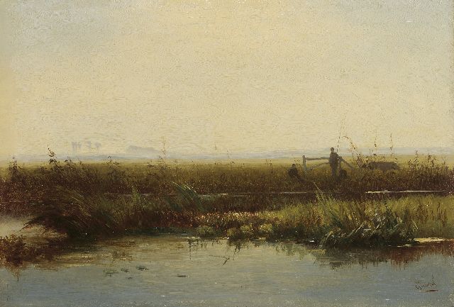 Gabriel P.J.C.  | Vissers in weids polderlandschap, olieverf op paneel 21,5 x 31,3 cm, gesigneerd r.o.