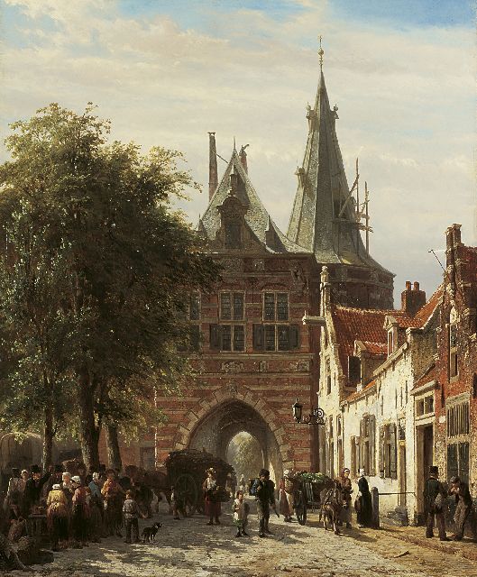 Cornelis Springer | De Cellebroederspoort in Kampen, olieverf op paneel, 51,5 x 42,0 cm, gesigneerd r.o. en gedateerd 1863