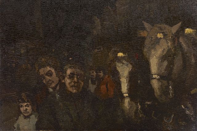 Noltee B.C.  | Figuren en koetspaarden bij avond, olieverf op doek 60,7 x 90,7 cm, gesigneerd r.o.
