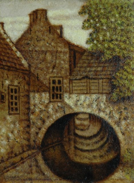 Sal Meijer | De Uilenburg bij de Binnendieze,'s Hertogenbosch, olieverf op paneel, 20,6 x 15,7 cm, gesigneerd l.o.
