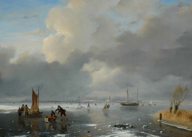 Roosenboom N.J.  | IJspret op het Haarlemmermeer, olieverf op paneel 34,5 x 48,7 cm, gesigneerd l.o.