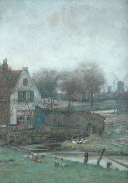 Jan Hillebrand Wijsmuller | Aan de rand van de stad, potlood, aquarel en gouache op papier, 57,0 x 42,0 cm, gesigneerd r.o.