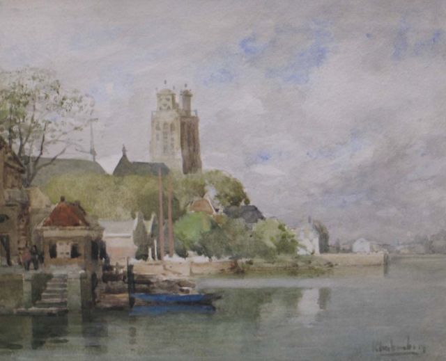Karel Klinkenberg | Gezicht op Dordrecht vanaf het water, aquarel en gouache op papier, 20,6 x 24,9 cm, gesigneerd r.o.