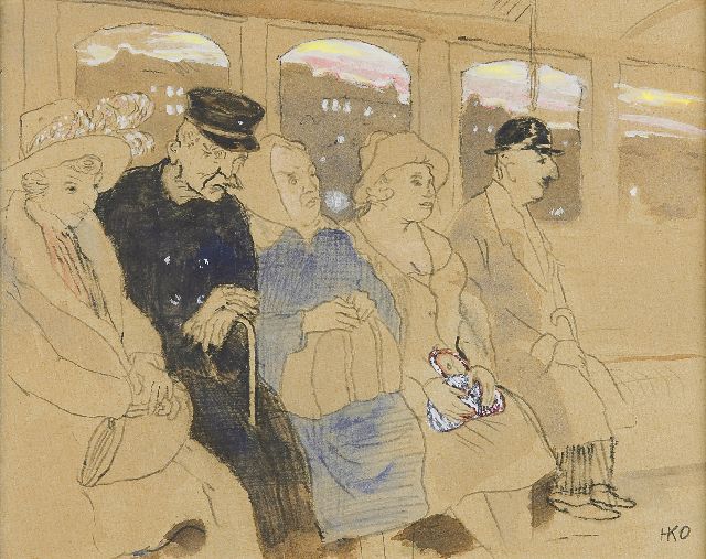 Kamerlingh Onnes H.H.  | In de metro, potlood, kleurpotlood, aquarel en gouache op papier 26,0 x 32,0 cm, gesigneerd r.o. met monogram en verso voluit