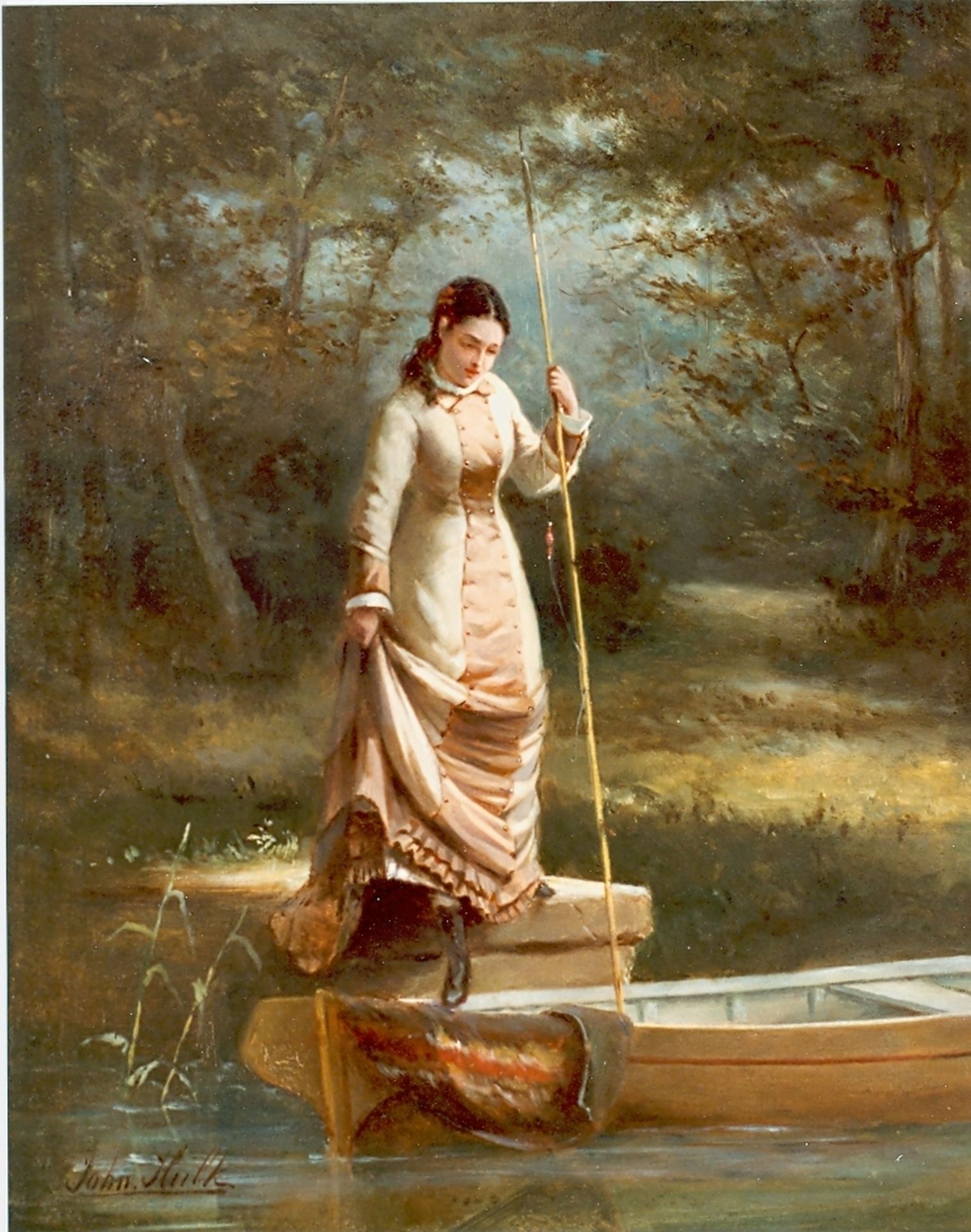 Дама лов. Рыбак живопись. Женщина в лодке картина. Девушка в лодке 19 век.