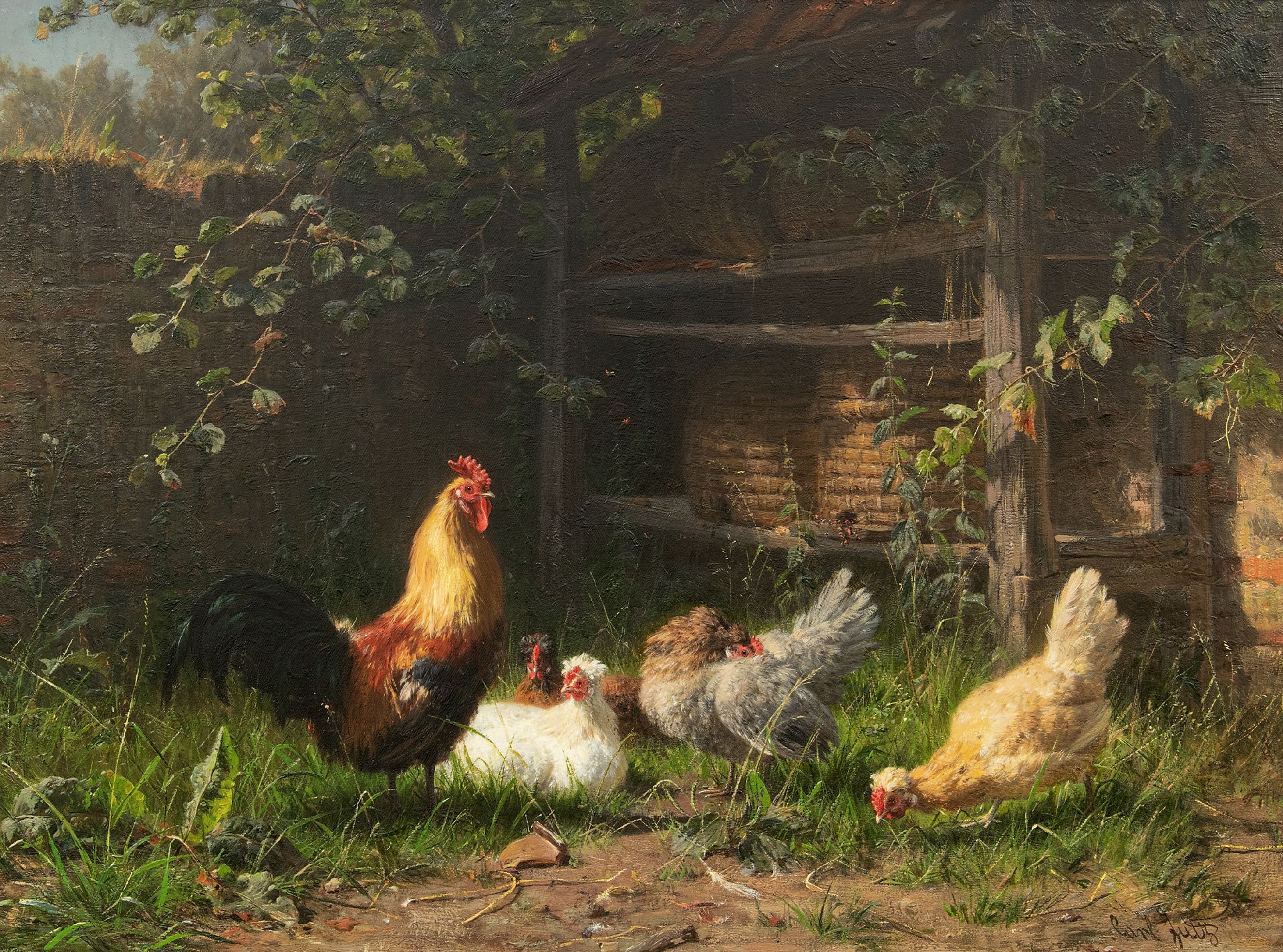 stuiten op Vorming Neem een ​​bad Carl Jutz | Schilderijen te Koop | Haan en kippen bij bijenkorven
