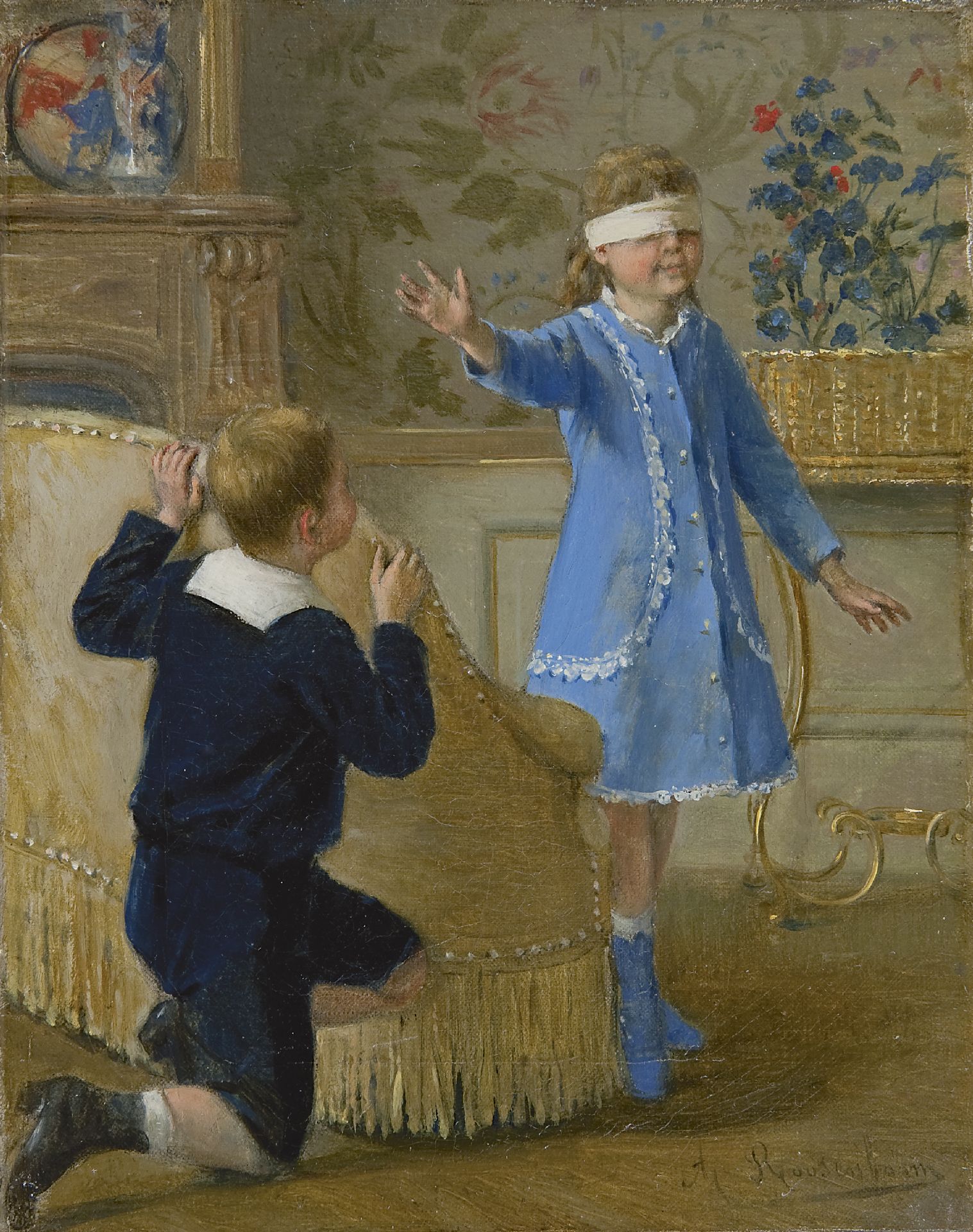 Дети играть в жмурки. Albert Roosenboom (Belgian, 1845-1873) художник. Albert Roosenboom художник.