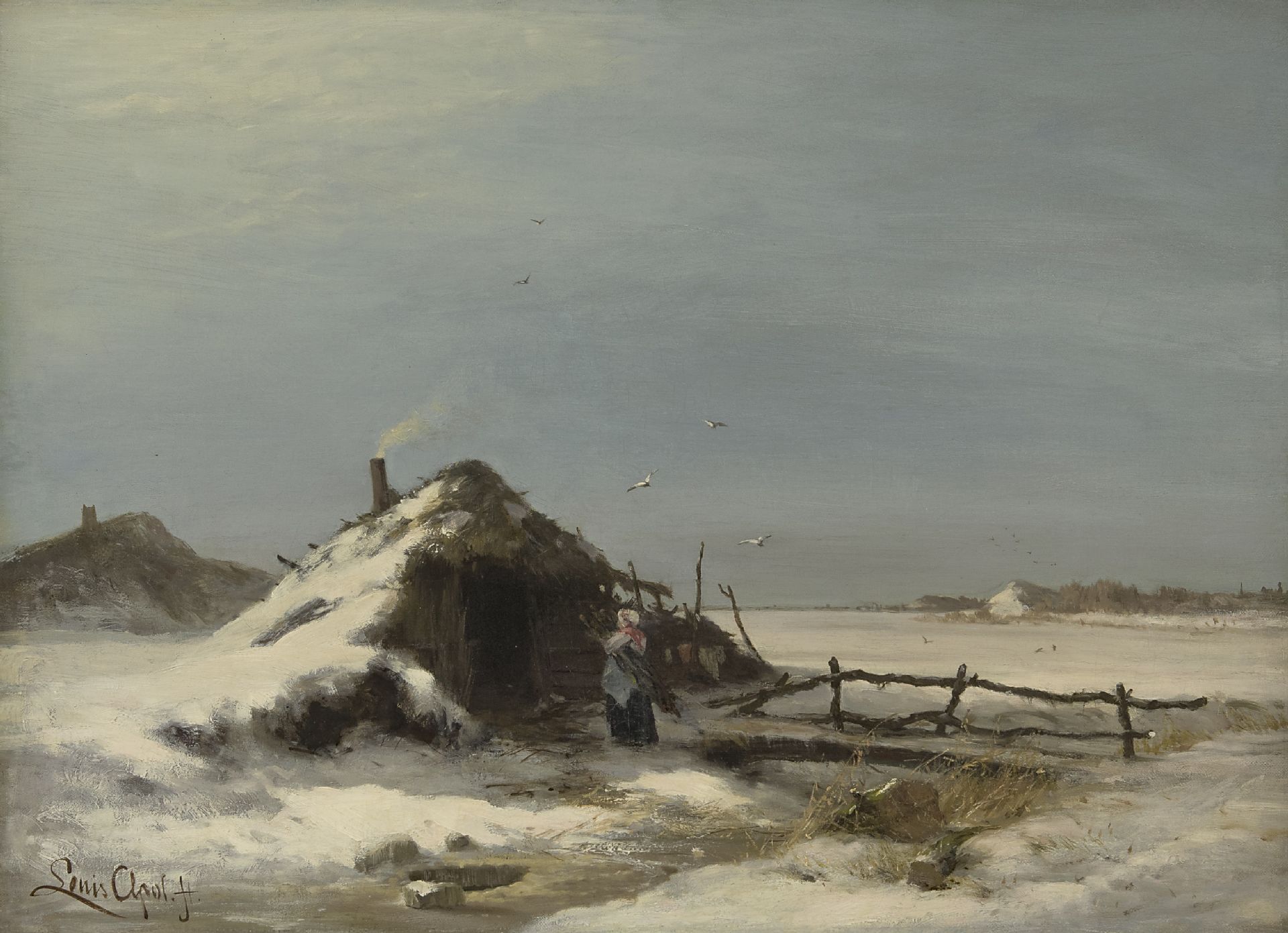 1872 Painting of Sod houses during winter.