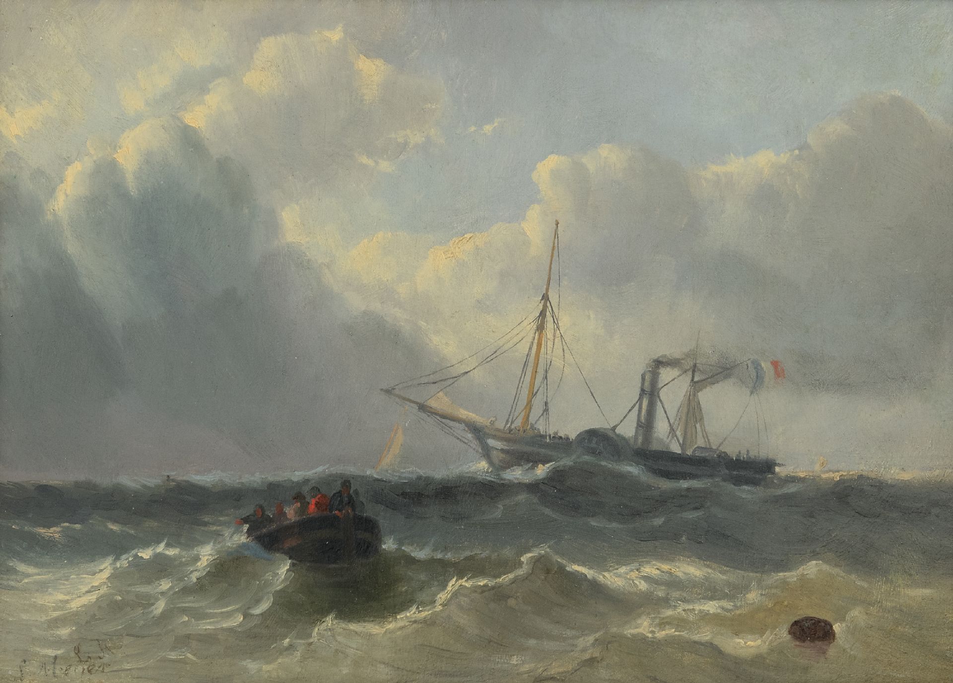 Ik was verrast Lief Vervallen Louis Meijer | Schilderijen te Koop | Zeegezicht met een Frans  stoomraderschip en sloep