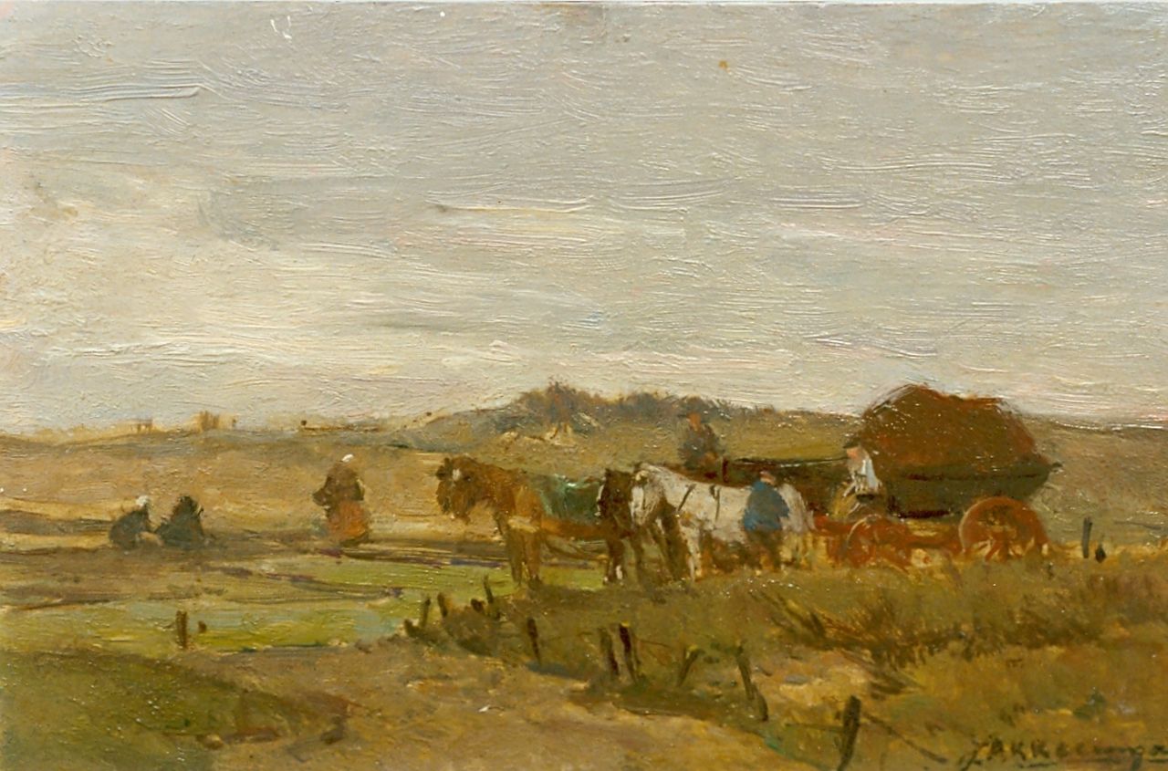 Akkeringa J.E.H.  | 'Johannes Evert' Hendrik Akkeringa, Achter de duinen, olieverf op paneel 13,1 x 20,7 cm, gesigneerd rechtsonder