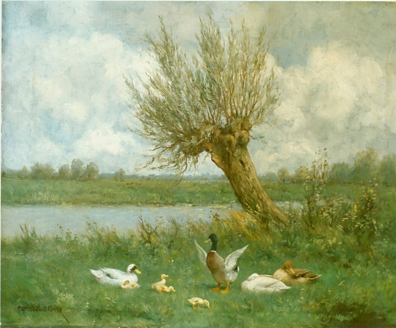 Artz C.D.L.  | 'Constant' David Ludovic Artz, Eenden in het gras, olieverf op doek 40,0 x 50,3 cm, gesigneerd linksonder