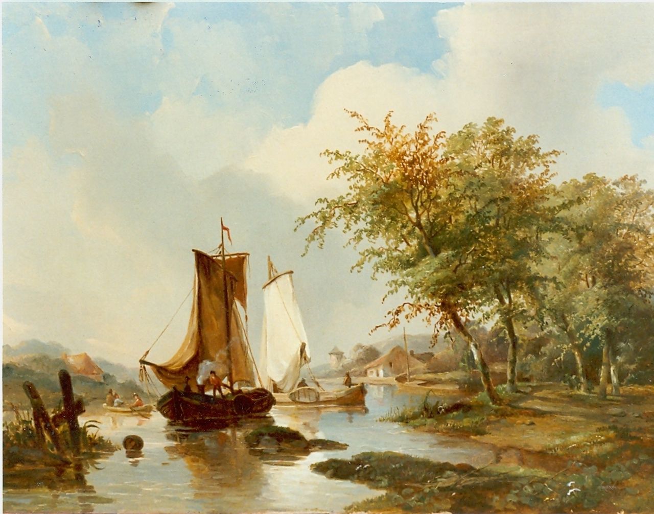 Borselen J.W. van | Jan Willem van Borselen, Romantisch riviergezichtje, olieverf op paneel 24,2 x 31,8 cm