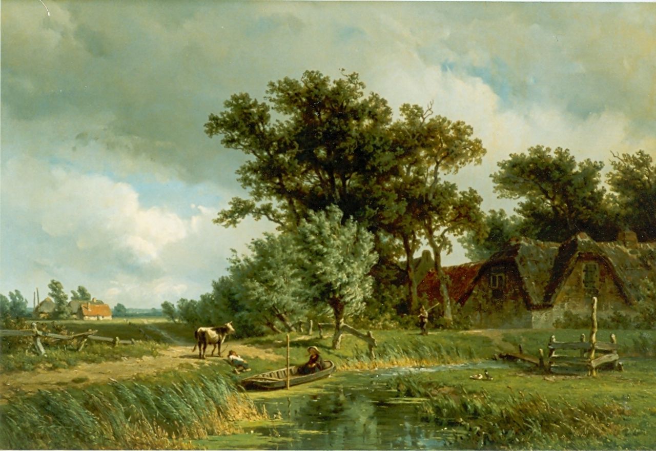 Borselen J.W. van | Jan Willem van Borselen, Zomers boerenlandschap, olieverf op paneel 37,8 x 55,5 cm, gesigneerd linksonder en gedateerd '58