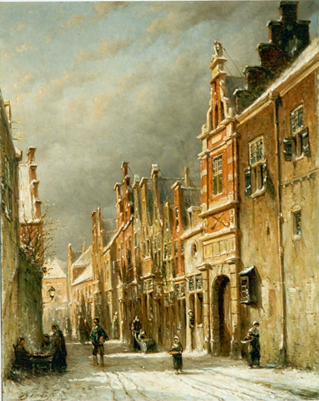 Vertin P.G.  | Petrus Gerardus Vertin, Straatje in de winter, olieverf op paneel 19,1 x 23,6 cm, gesigneerd linksonder