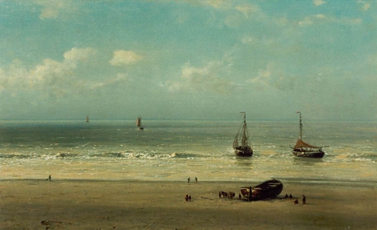 Destrée J.J.  | Johannes Josephus Destrée, Boten op het strand, olieverf op doek 38,5 x 60,7 cm, gesigneerd rechtsonder